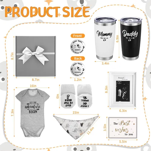Vista 2 de Chuarry 10 piezas de regalos de embarazo para padres primerizos, madres primerizas, mujeres, regalos de revelación de género, baby shower, 20 onzas