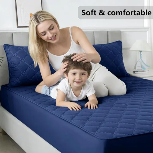 Vista 7 de Protector de colchón impermeable – Protector de colchón de tamaño individual silencioso y estilo sábana bajera Protección completa de cama
