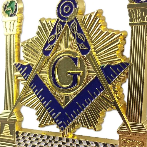 Vista 3 de Pilares masónicos emblema de coche cuadrado brillante y brújula insignia de auto masón