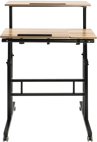 Vista 5 de Escritorio móvil de pie con ruedas, escritorio portátil de altura ajustable con ruedas, oficina en casa de pie y asiento, 2 modos