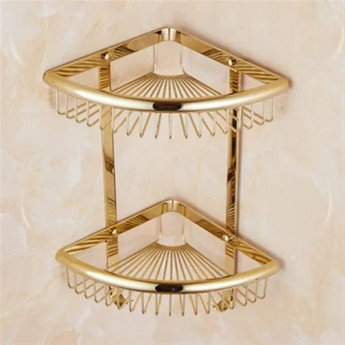 Vista 7 de Organizador de ducha de esquina estantes flotantes estantes de baño Estante de almacenamiento de latón de cristal Soporte para champú Accesorios