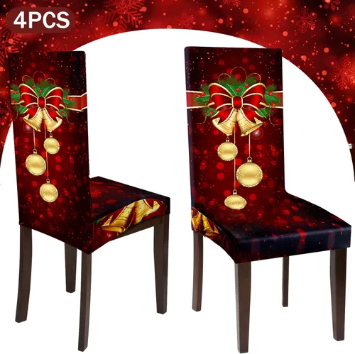 Vista 3 de Boao 4 fundas protectoras de silla de Navidad, estilo campana, elástico, extraíble, lavable, funda protectora de asiento de silla de Navidad