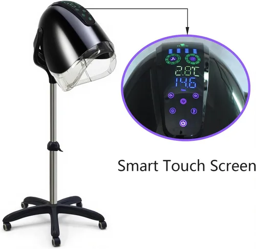 Vista 2 de Secador de pelo profesional con capucha, con panel de control táctil inteligente, ajustes de 8 velocidades de 1000 W, funciones de iones negativos