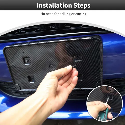 Vista 4 de CheroCar Compatible con 2015-2025 Dodge Charger Soporte de Montaje de Placa de Matrícula Delantera Marco de Soporte de Placa de Matrícula Porta