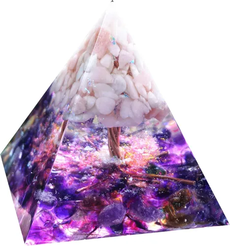 Vista 14 de Árbol de la vida hecho a mano Orgonita Pirámide Peridoto con Piedra de Cristal de Obsidiana Positivo Reiki Generador de Energía Curativa Colección