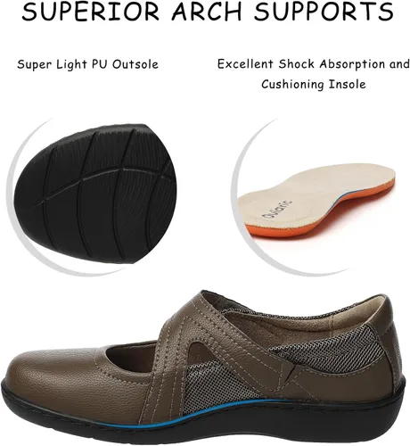 Vista 5 de Oviaric Zapatos planos clásicos y cómodos Mary Jane para mujer, zapatos de vestir casuales a la moda, bonitos zapatos de vestir con puntera cerrada