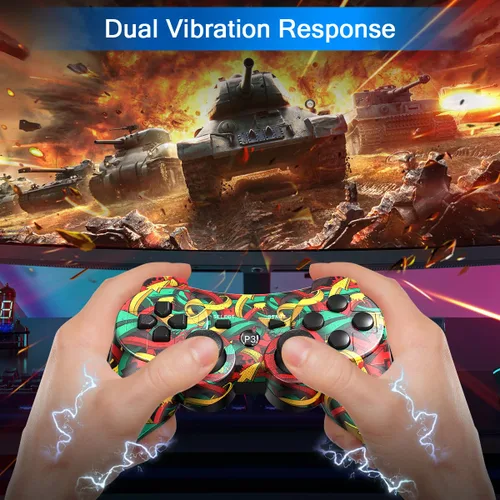 Vista 3 de Yinjie 2 Pack Wireless Controller for PS3, Compatible with Playstation 3, with 2 Charging Cables - Graffiti