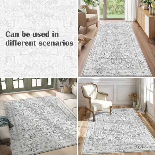 Vista 166 de jinchan Lima - Alfombra simétrica floral geométrica lavable, alfombra de entrada de medio círculo de 2 x 3, alfombra de media luna, suave y Azul