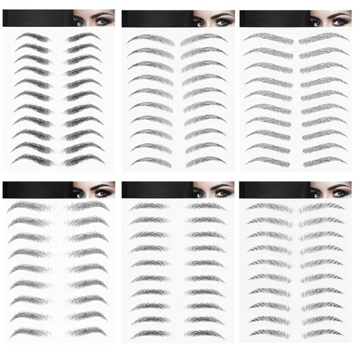 Vista 11 de 6 hojas 4D de cejas de transferencia autoadheribles con apariencia de vello natural, impermeables, preparadas y modeladas con estilo arqueado