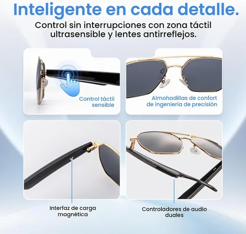 Vista 8 de AI Translator - Gafas de sol inteligentes, audio Bluetooth de oído abierto