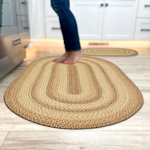 Vista 136 de Homespice Apple Pie - Alfombra ovalada roja de 2 x 3 pies, alfombra de cocina trenzada para decoración primitiva y rústica, reversible, yute sin
