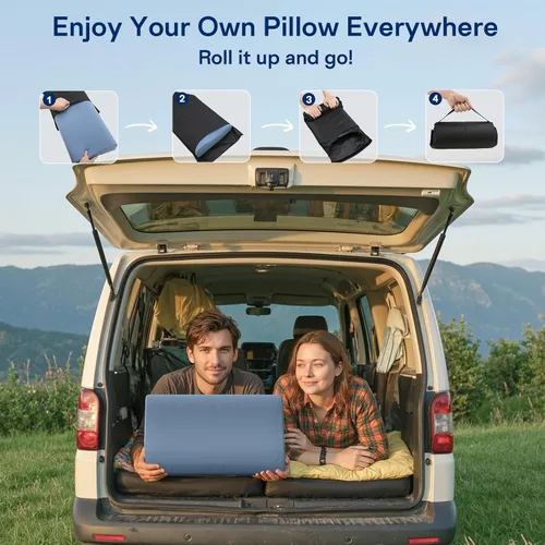 Vista 11 de Almohadas de camping para dormir, almohada de viaje de espuma viscoelástica de 2 alturas, almohada de viaje pequeña para camping, senderismo