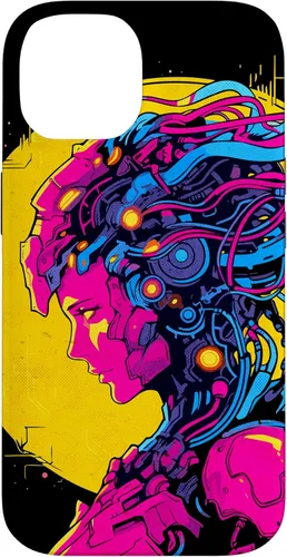 Vista 4 de Funda estilo anime futurista Cyberpunk para iPhone 16 Robot Woman