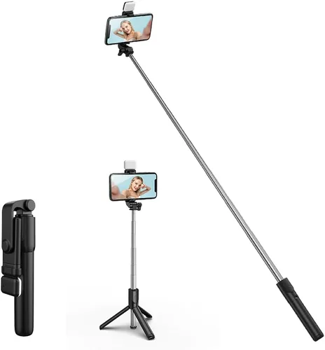 Vista 10 de Tianle Palo selfie, trípode para selfie stick 4 en 1, extensible y portátil, soporte de trípode estable con control remoto inalámbrico desmontable