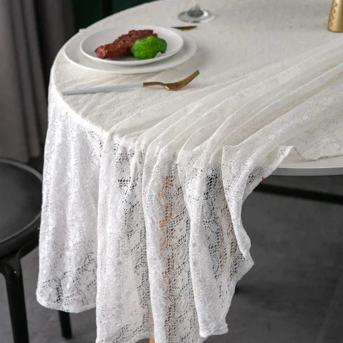 Vista 4 de AMZALI Classic Collection - Mantel de encaje de ganchillo de algodón, a prueba de polvo, para mesa de bufé, cena de vacaciones, fiesta, banquete