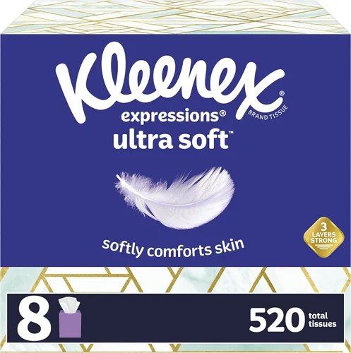 Vista 2 de Kleenex Expressions - Pañuelos faciales ultra suaves, 18 cajas de cubos, 65 pañuelos por caja (1,170 pañuelos en total)