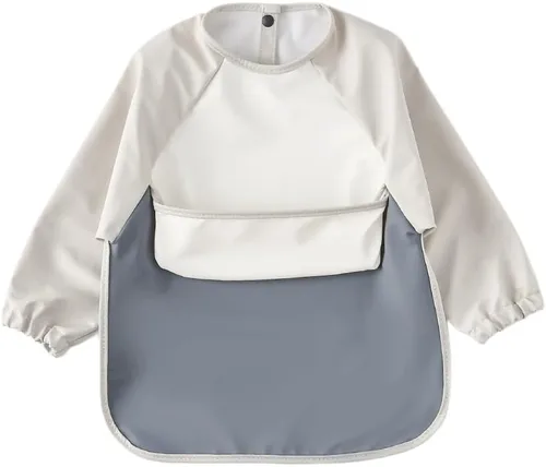 Vista 19 de Baberos impermeables para bebés, babero de alimentación de manga larga con recogedor de alimentos, se limpia y lavable