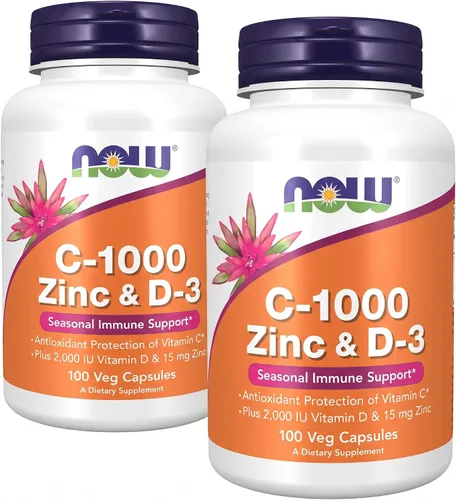 Vista 9 de Now Supplements, C-1000 Zinc & D-3, apoyo inmunológico estacional*, 100 cápsulas vegetales