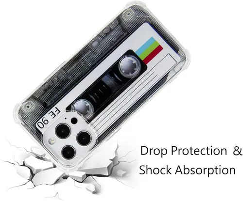 Vista 5 de FAteamll Funda para iPhone 13 Pro, acabado mate, resistente, suave, con esquinas reforzadas, TPU suave, parachoques retro, funda de cinta de casete
