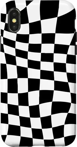 Vista 5 de Funda clásica a cuadros para iPhone 17, diseño ondulado de tablero de ajedrez en blanco y negro