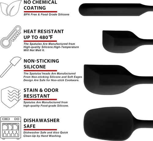 Vista 7 de Anaeat Juego de 4 espátulas de silicona - Diseño sin costuras de una sola pieza - Espátulas de goma antiadherentes para rallador de cocina