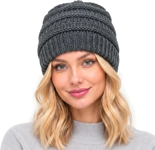 Vista 43 de CC Classic Winter Fall Trendy Chunky Stretchy Cable Knit Beanie Hat 2 tonos púrpura/azul marino