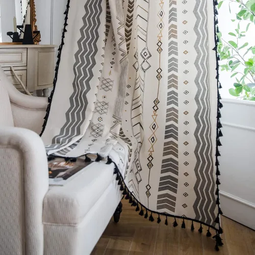 Vista 23 de VOGOL Cortinas con textura de lino con estampado floral bohemio, 59 x 63, 1 panel
