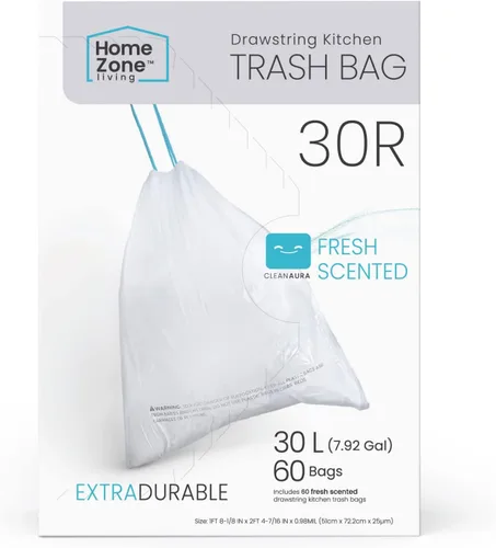 Vista 9 de Home Zone Living Paquete de 2 bolsas de basura de cocina de 5 galones con asas de cordón, diseño personalizado resistente para forros de reciclaje
