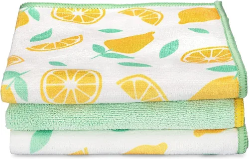 Vista 3 de Full Circle Renew Collection - Paños de microfibra reciclada multiusos con estampado cítrico, 12.01 x 3.00 pulgadas, juego de 3 – Se limpia con solo