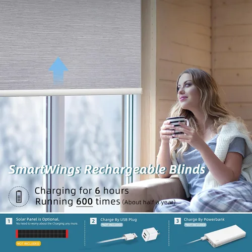 Vista 3 de SmartWings Persiana enrollable motorizada funciona con HomeKit, automáticas, 100% opacas, control remoto inalámbrico para casa inteligente, motor