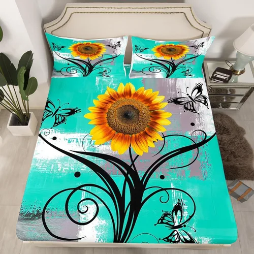 Vista 12 de Erosebridal Juego de ropa de cama rústica de tamaño individual, diseño de mariposa y girasol, para niños, adolescentes, adultos, retro, grunge