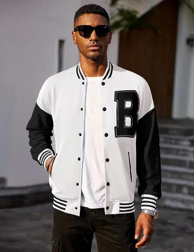 Vista 2 de COOFANDY Chaqueta Varsity para hombre, ajuste regular, casual, letterman, béisbol, bomber