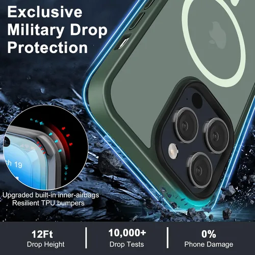 Vista 4 de Funda para iPhone 14 ProMax, diseño verde militar para iPhone 14 Pro Max de 6.7 pulgadas, protección contra caídas de grado militar, compatible