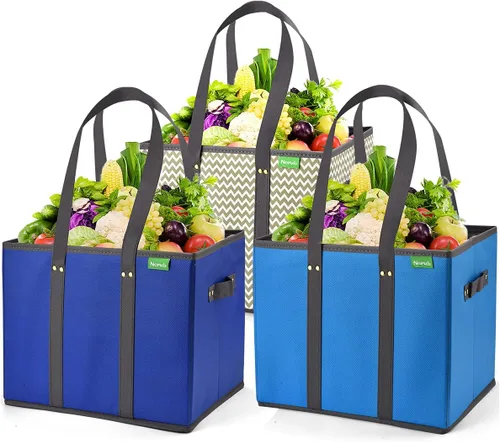 Vista 10 de NERUB Bolsas reutilizables para comestibles, resistentes con parte inferior reforzada, bolsas de compras grandes plegables para comestibles