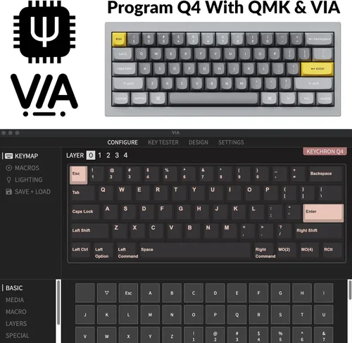 Vista 2 de Keychron Teclado mecánico Q4 personalizado con cable junta doble de diseño del 60 macro programable QMKVIA interruptor Gateron G Pro marrón
