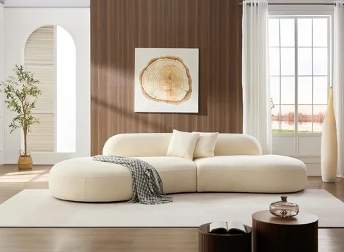Vista 4 de Sofá curvado de lujo de 135.4 pulgadas, moderno sofá beige tapizado, cómodos sofás Boucle tapizados de gran tamaño con diván, sofás seccionales