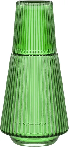 Vista 10 de American Atelier Juego de 2 jarras de agua de vidrio acanalado de 30 onzas con vaso, juego de 2 – boquilla fácil de verter de 10 pulgadas, taza
