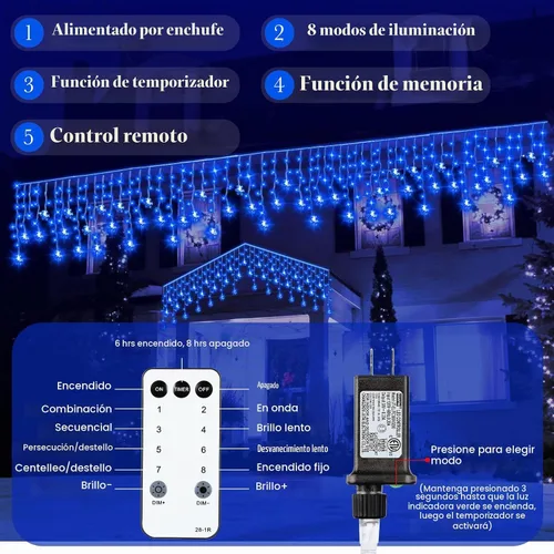 Vista 2 de Aurelema Luces de carámbano de copo de nieve de Navidad, 33 pies, luces de copo de nieve para exteriores con control remoto, 8 modos, impermeables