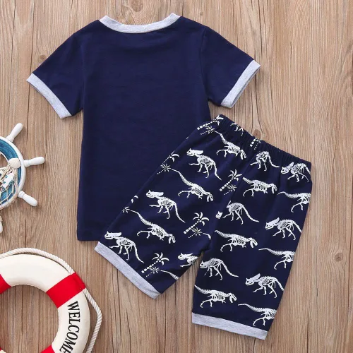 Vista 2 de Conjunto de ropa de verano para bebés y niños de 1 a 4 años de edad de manga corta con estampado de dinosaurios
