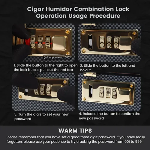 Vista 6 de Humidor de puros con cerradura de combinación, humidor de escritorio de madera de cedro con humidificador e higrómetro, cajón de accesorios, 2