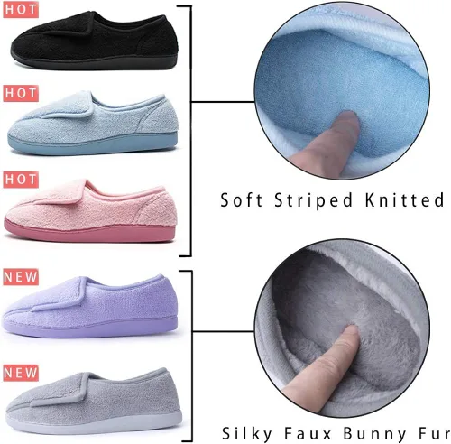 Vista 6 de Git-up Pantuflas diabéticas de espuma viscoelástica para mujer artritis edema ajustables puntera cerrada pies hinchados cómodas para interiores