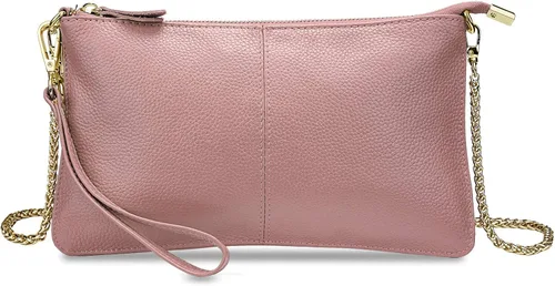 Vista 7 de YALUXE Clutch Wristlet - Cartera de piel auténtica con bloqueo RFID y cadena de hombro