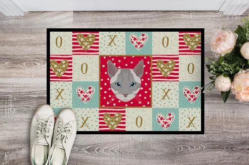 Vista 2 de Caroline's Treasures CK5139MAT Ojos Azules Cat Love Felpudo de 18 x 27 pulgadas, tapete rojo para puerta delantera, para interiores y exteriores