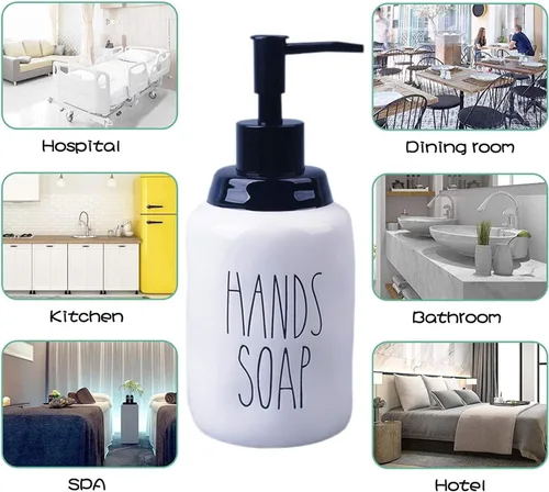 Vista 2 de Dispensador de jabón de manos de cerámica – Botellas dispensadoras de líquido estilo granja, perfecto para encimera de cocina o decoración