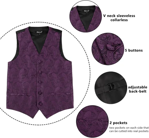 Vista 16 de Alizeal Conjunto de 2 piezas de corbata de lazo preatada de jacquard de cachemira con estampado floral clásico para niños