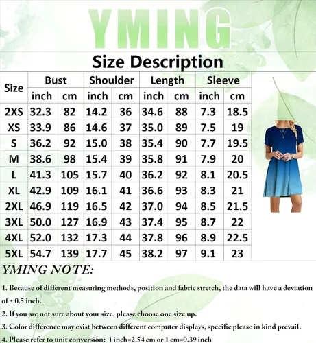 Vista 4 de YMING Vestido de manga corta para mujer, estilo informal, de verano, holgado, degradado, talla grande