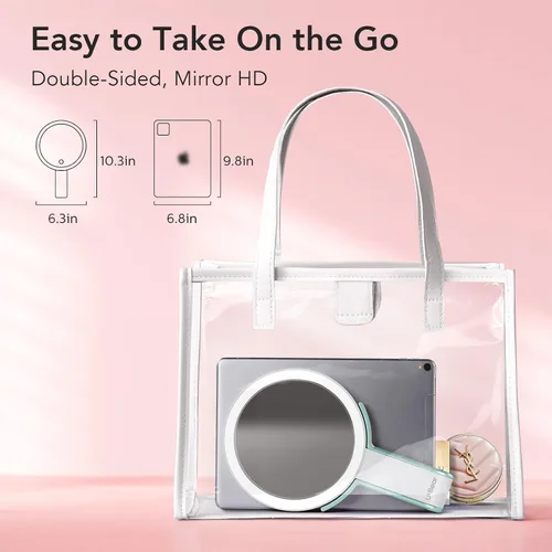 Vista 5 de LitBear Espejo de maquillaje de viaje con luz, espejo de aumento recargable de doble cara 10X/1X, espejo de belleza iluminado portátil, iluminación