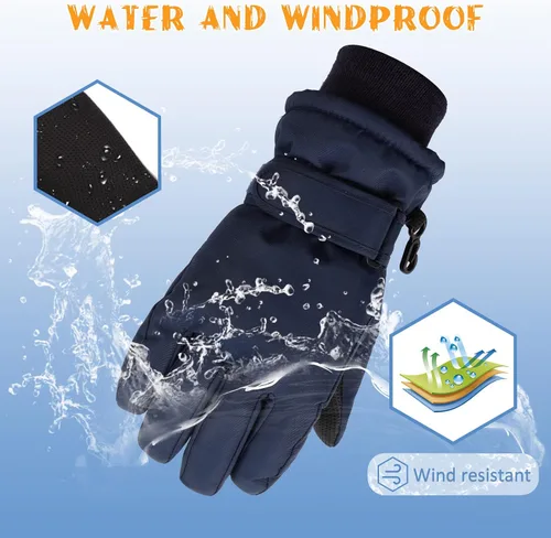 Vista 3 de JANGANNSA Guantes de esquí de invierno para niños y niñas, guantes de nieve para clima frío, guantes de esquí y snowboard impermeables con forro