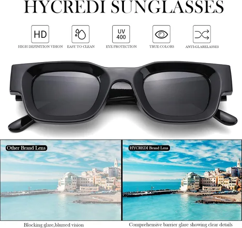 Vista 4 de Hycredi Gafas de sol rectangulares gruesas para mujeres y hombres, lentes de sol polarizados cuadrados gruesos y retro de los años 90, protección