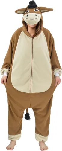 Vista 4 de Pijama unisex de una pieza de burro para adultos, disfraz de animal de felpa para Halloween, Navidad, para mujeres y hombres